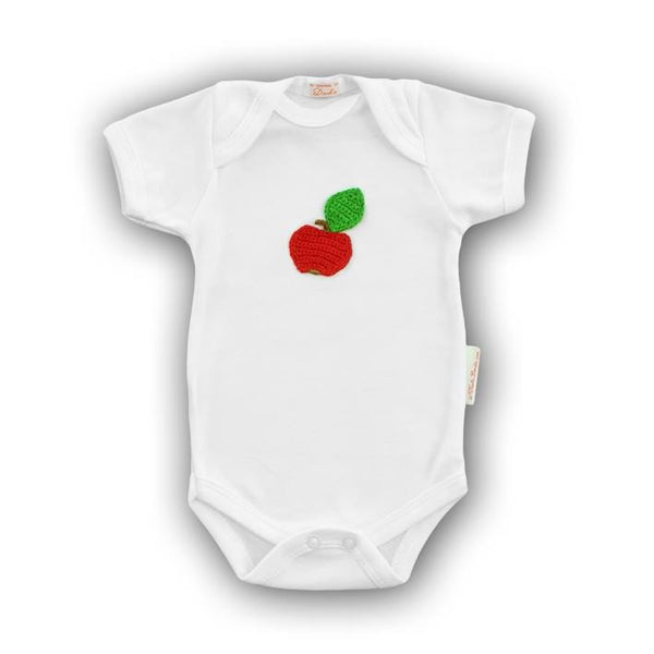 Apple Baby Onesie with Hand-Crocheted Picture