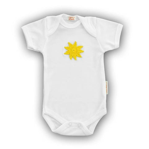 Sun Baby Onesie with Hand-Crocheted Picture